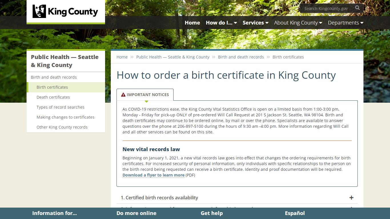 How to order a birth certificate in King County - King County